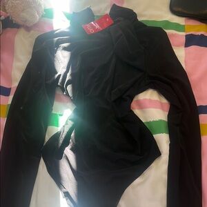 Black Fitted Mock Neck Bodysuit